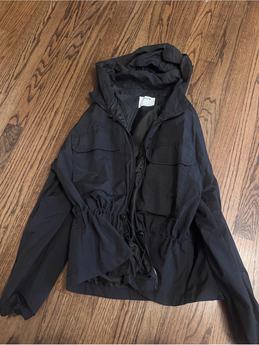Old Navy Black Hooded Utility Jacket with Drawstring Waist